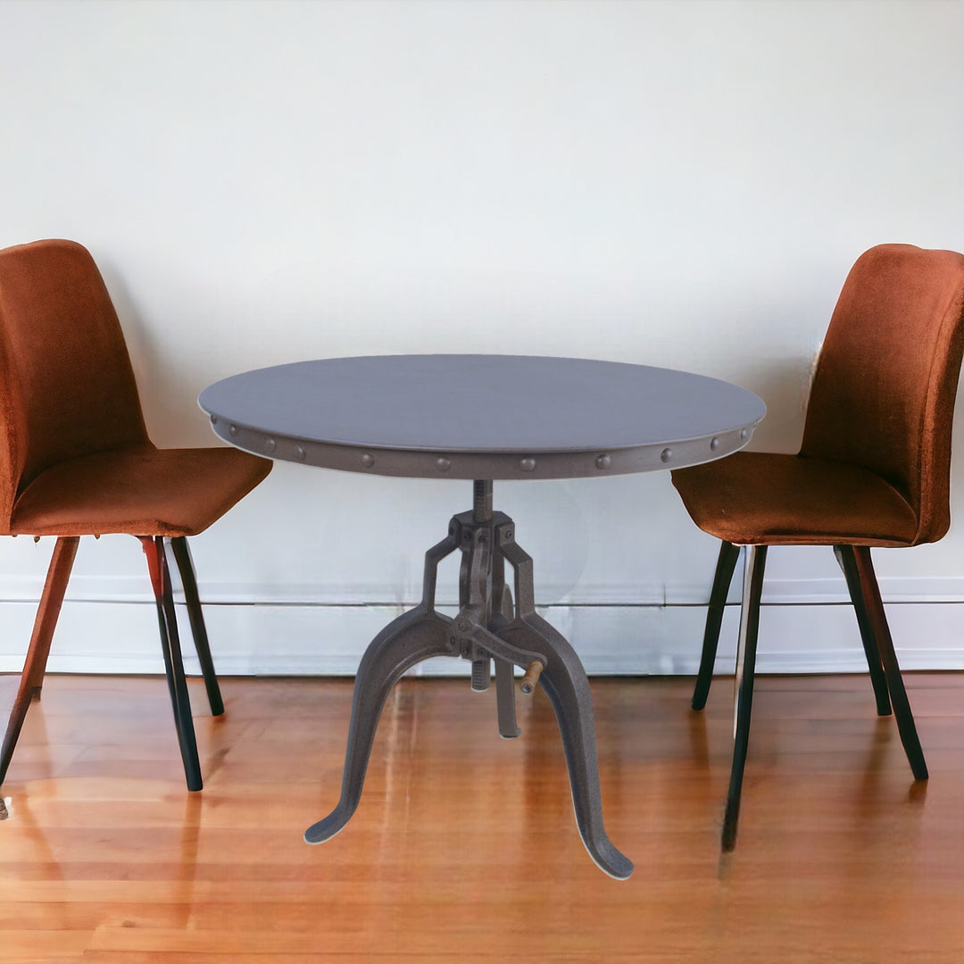 36-Inch Adjustable Industrial Gray Round Dining Table with Crank Pedestal