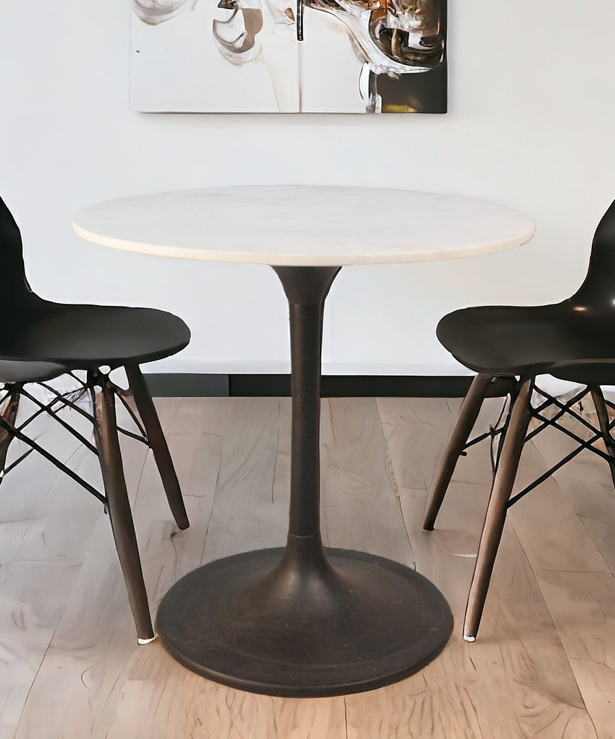 30-Inch White Marble and Black Iron Pedestal Dining Table