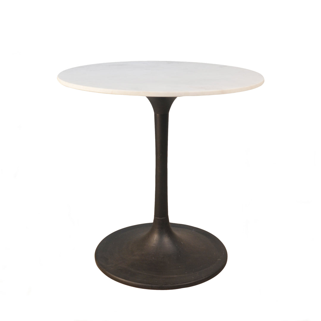 30-Inch White Marble and Black Iron Pedestal Dining Table