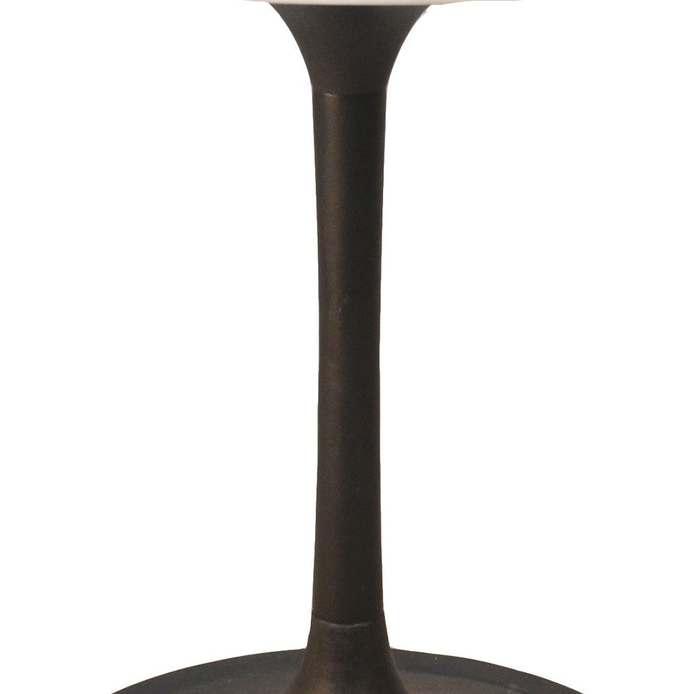 30-Inch White Marble and Black Iron Pedestal Dining Table