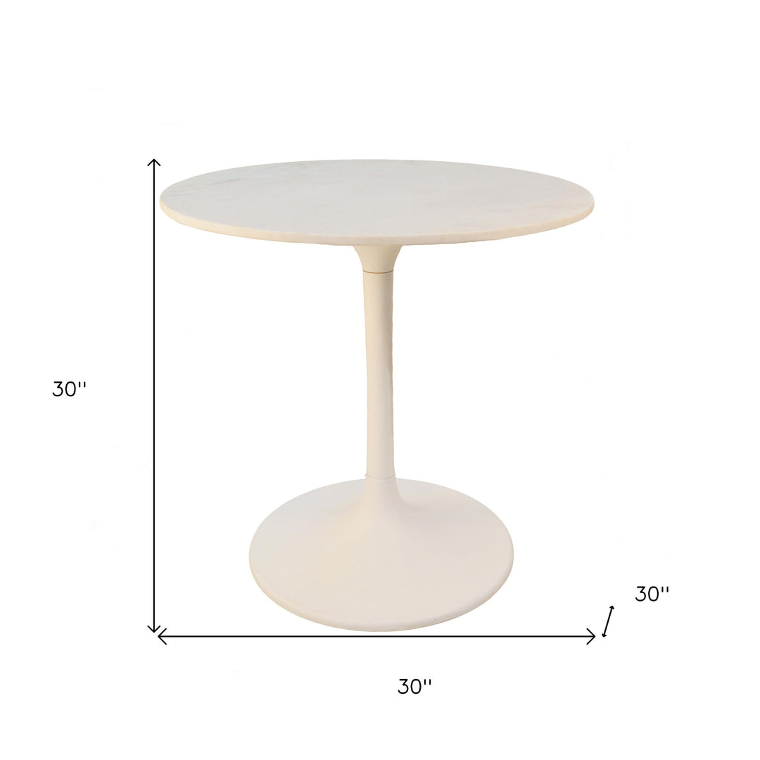 30" White Marble Pedestal Dining Table