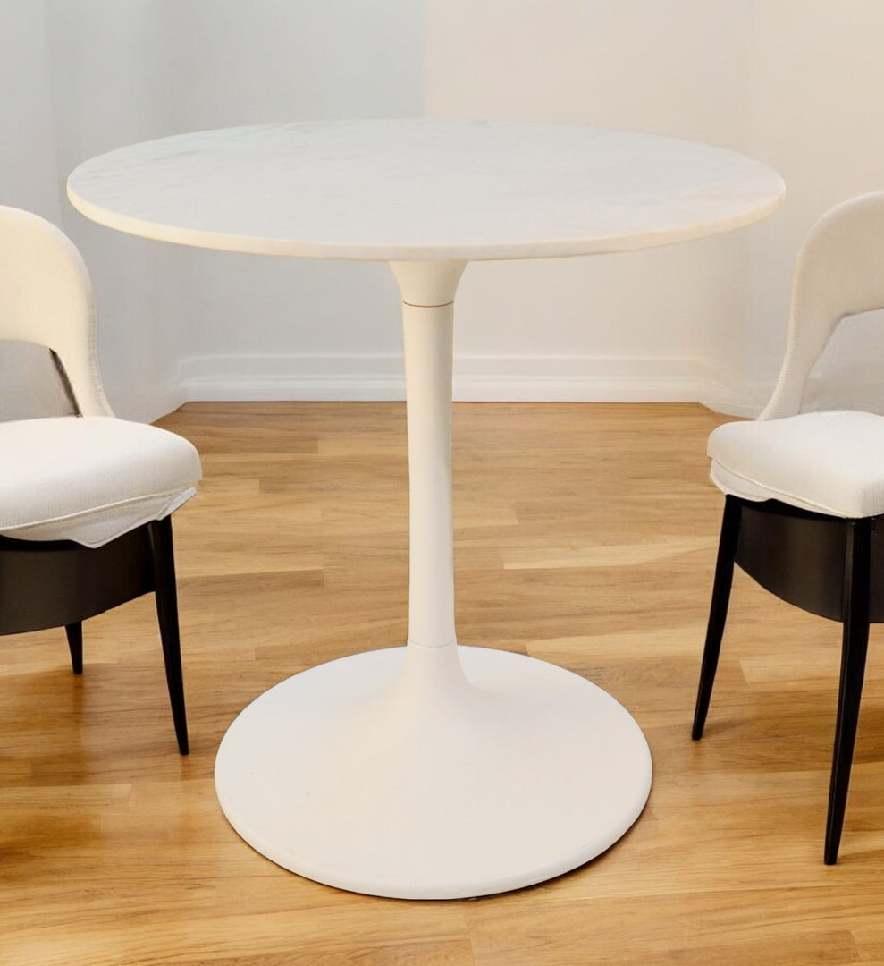 30" White Marble Pedestal Dining Table