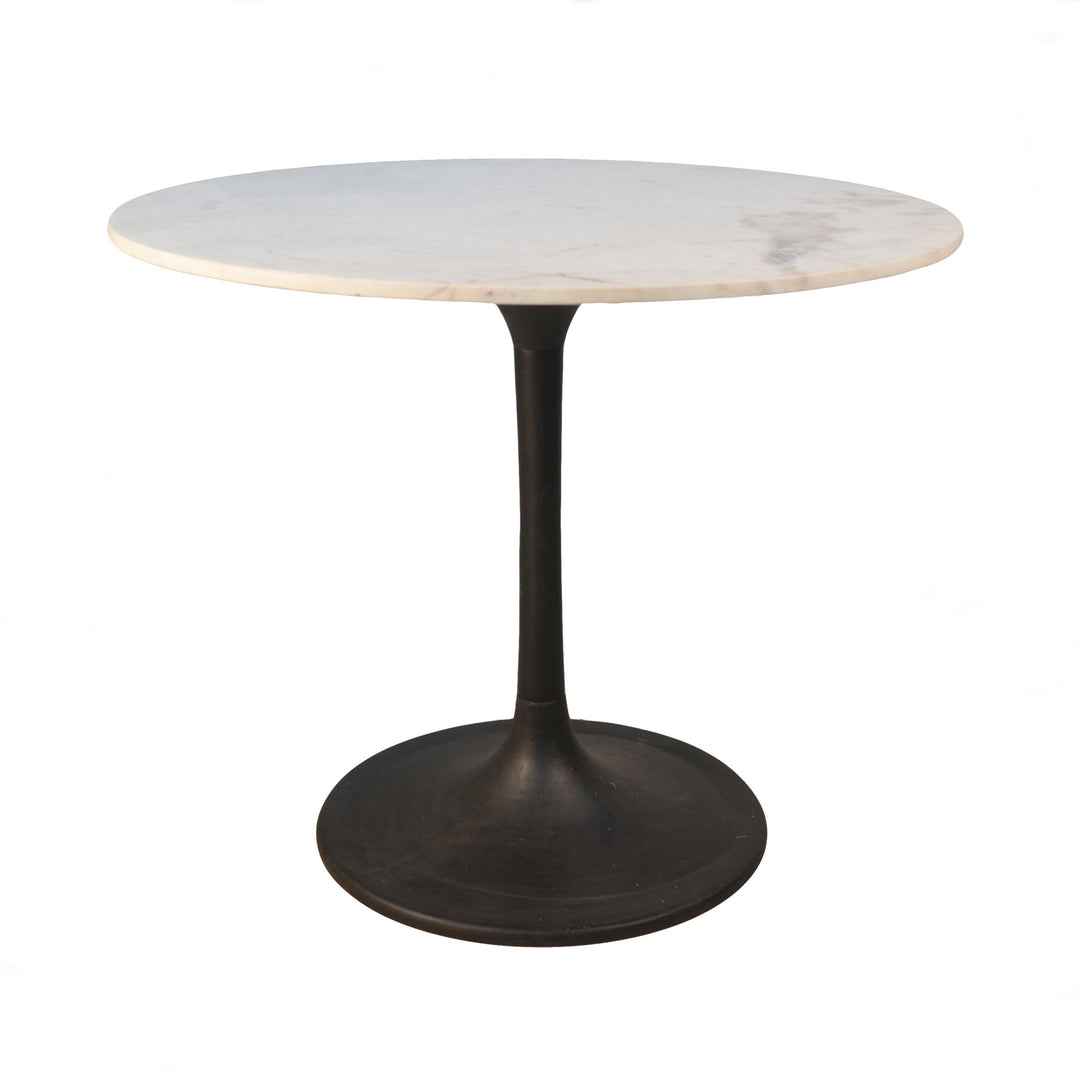 Modern 36" White and Black Round Marble Pedestal Dining Table