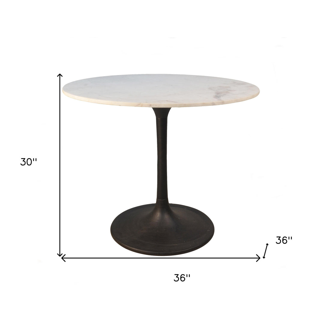 Modern 36" White and Black Round Marble Pedestal Dining Table