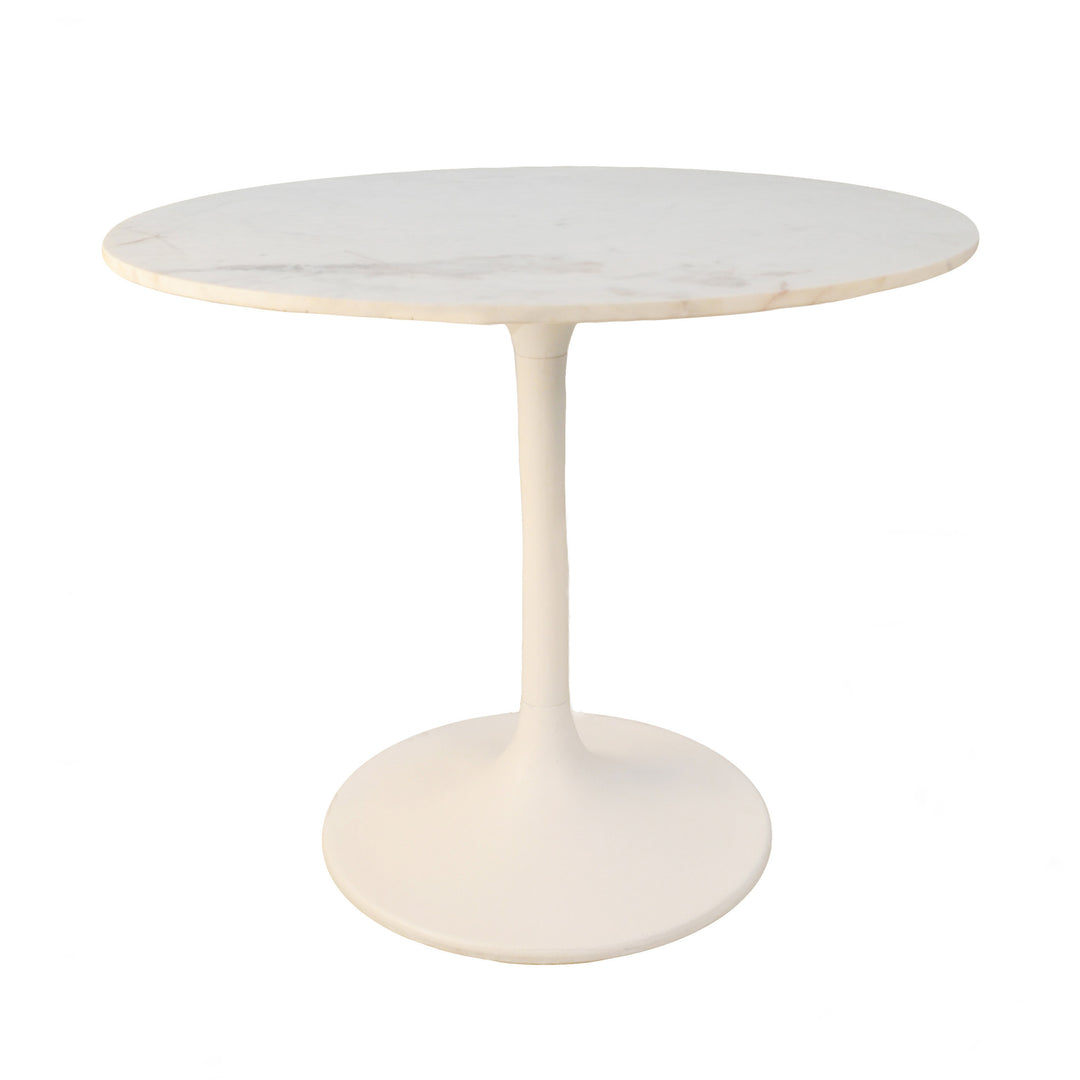 36" White Marble and Iron Pedestal Base Dining Table