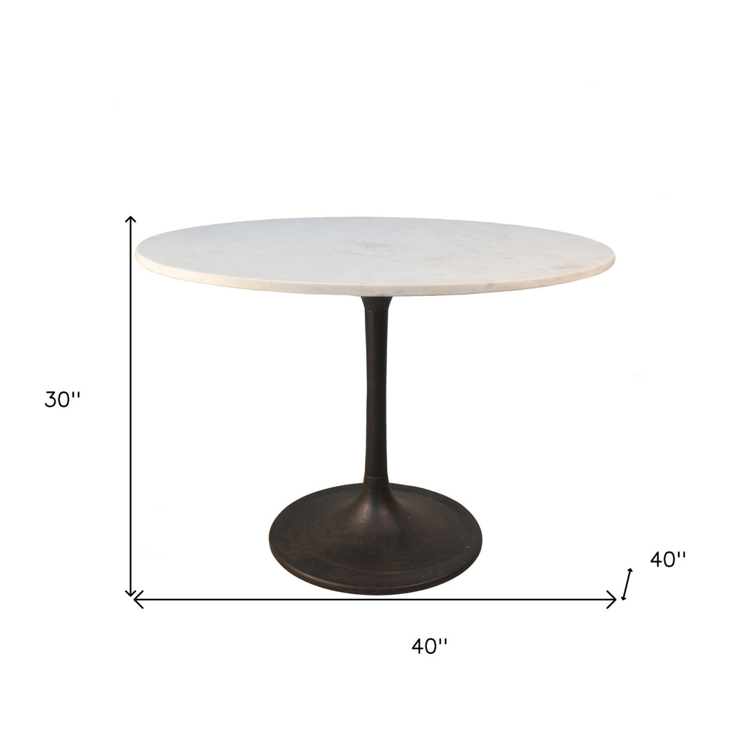 40" White and Black Round Marble Dining Table with Pedestal Base