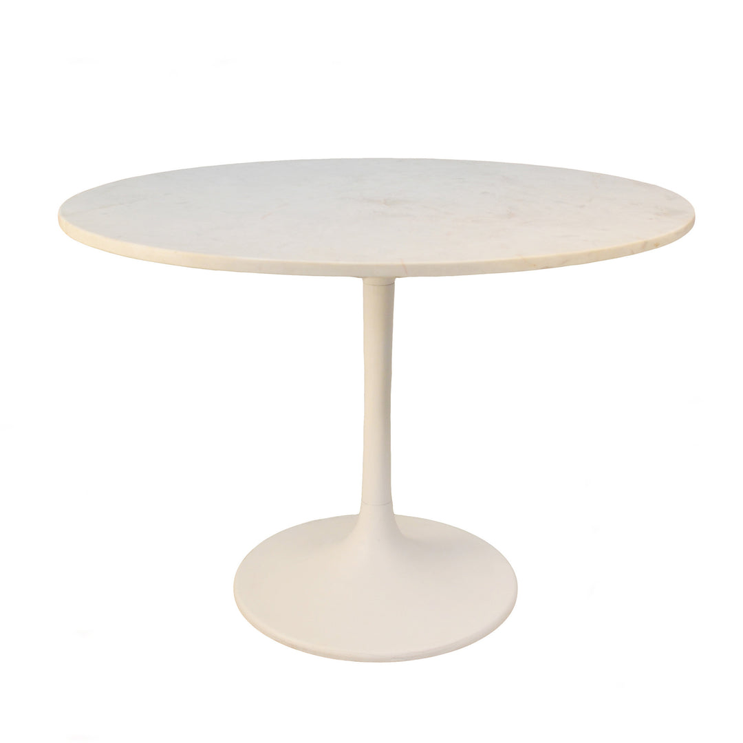 40" White Marble and Iron Round Pedestal Dining Table