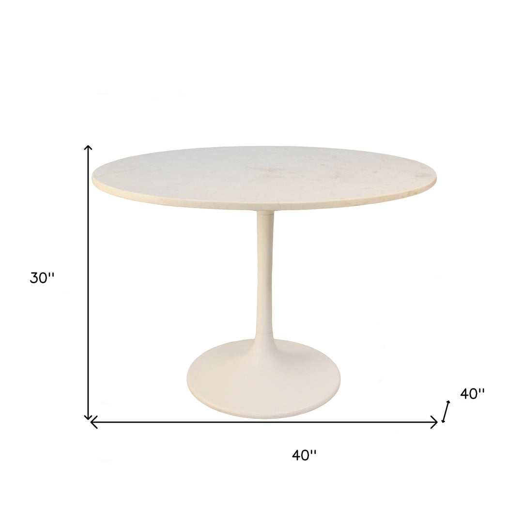 40" White Marble and Iron Round Pedestal Dining Table