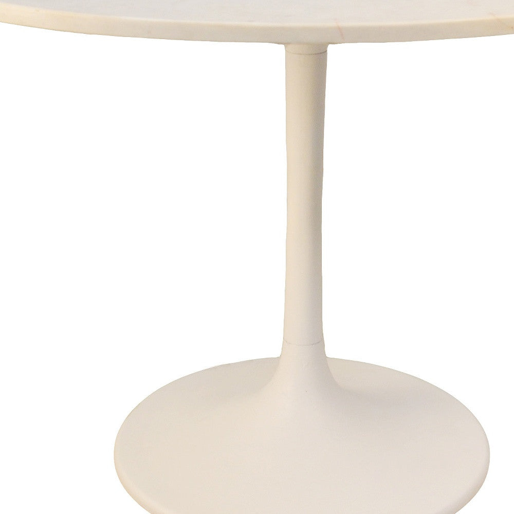 40" White Marble and Iron Round Pedestal Dining Table