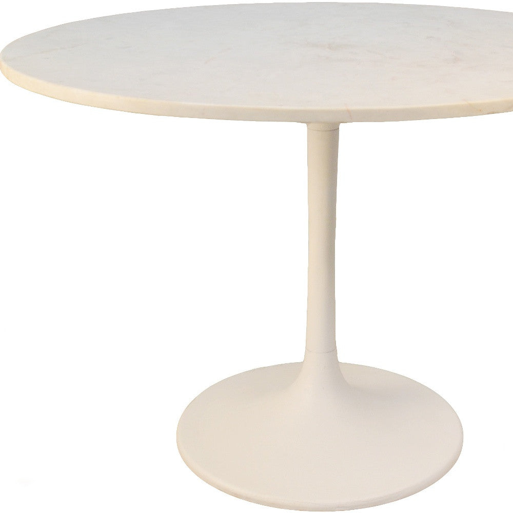 40" White Marble and Iron Round Pedestal Dining Table