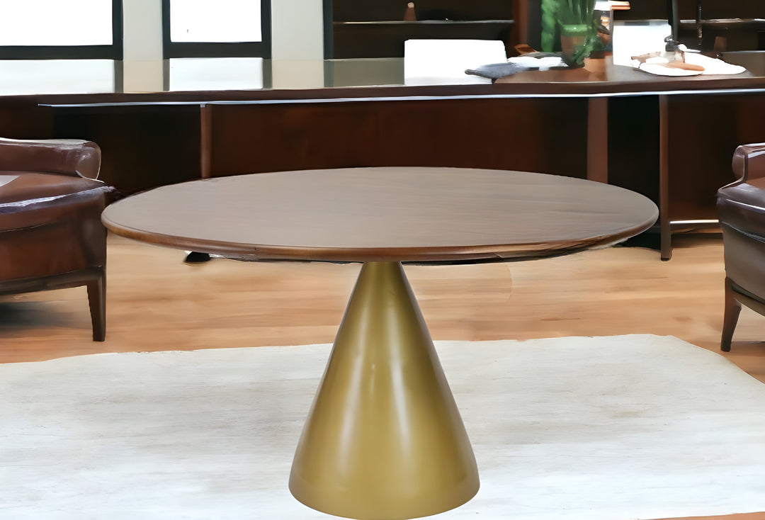 Modern Round 48" Solid Wood Dining Table with Gold Iron Pedestal Base