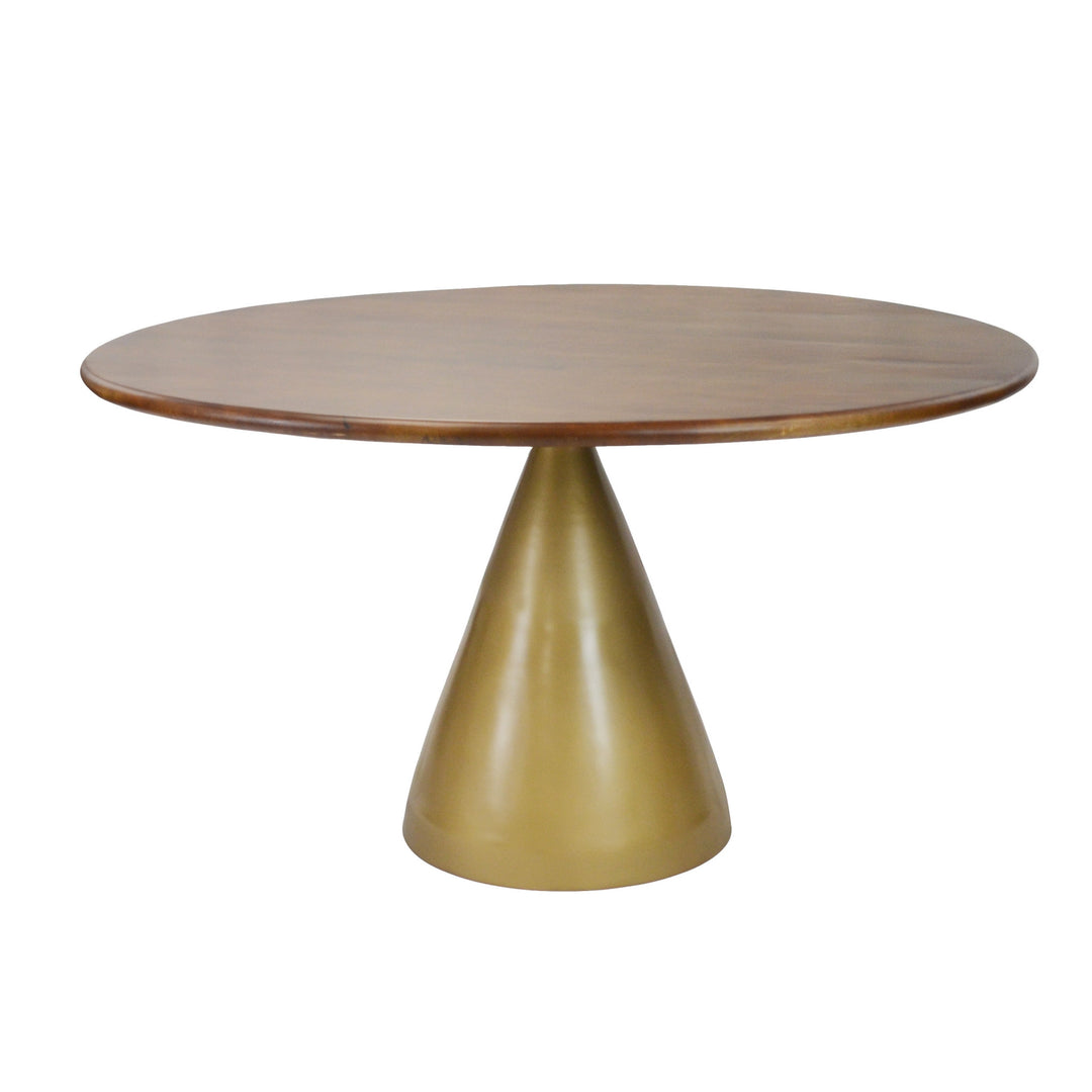 Modern Round 48" Solid Wood Dining Table with Gold Iron Pedestal Base