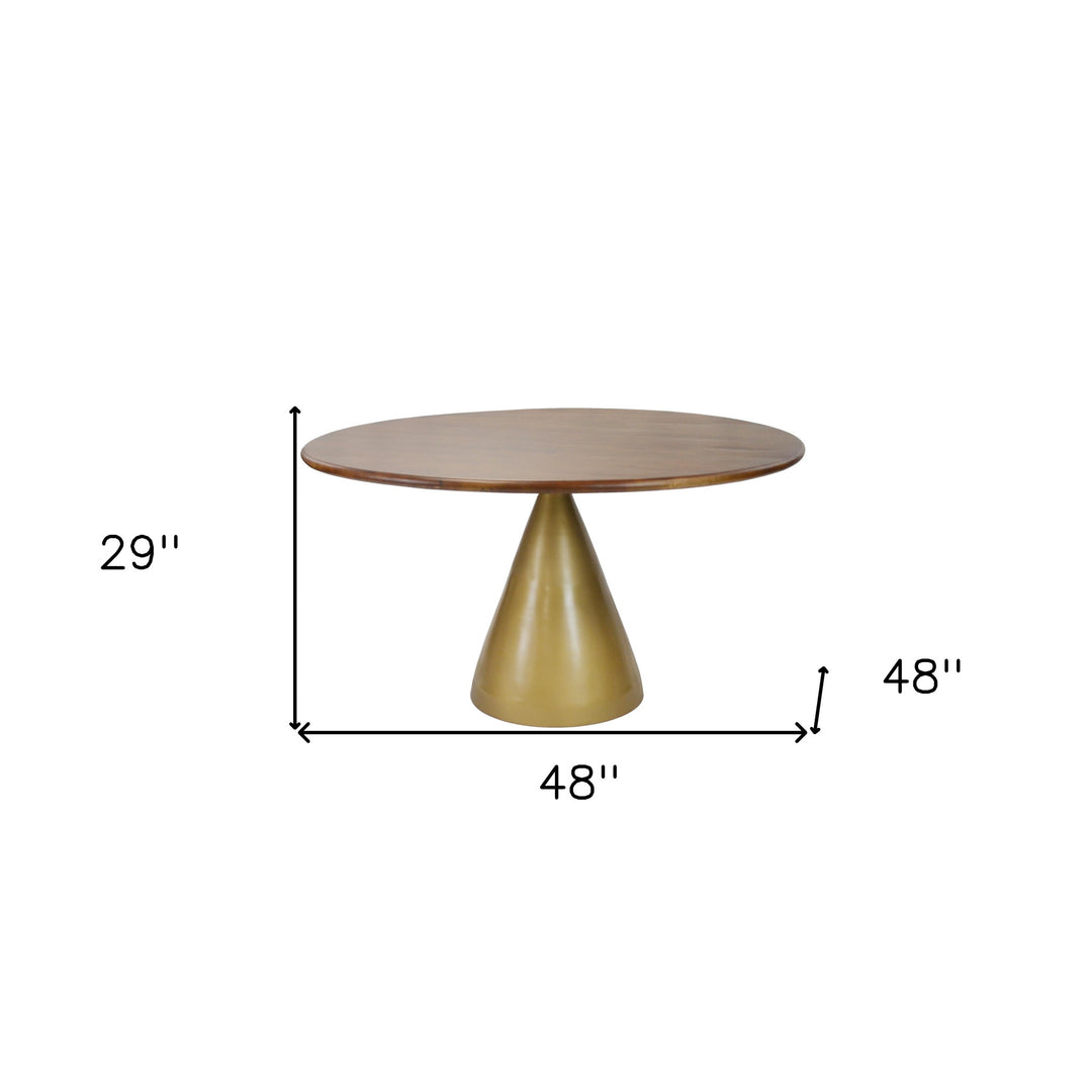 Modern Round 48" Solid Wood Dining Table with Gold Iron Pedestal Base