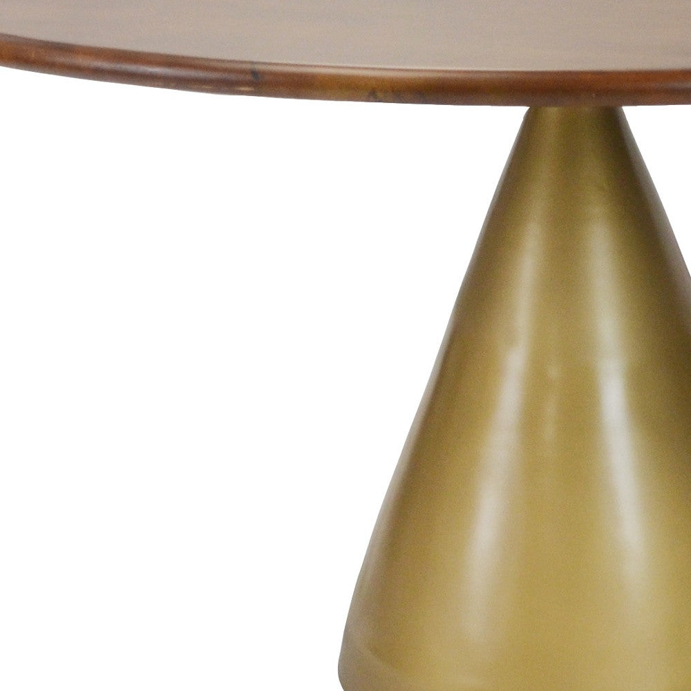 Modern Round 48" Solid Wood Dining Table with Gold Iron Pedestal Base