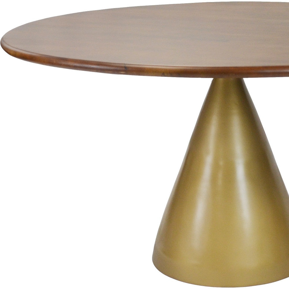 Modern Round 48" Solid Wood Dining Table with Gold Iron Pedestal Base