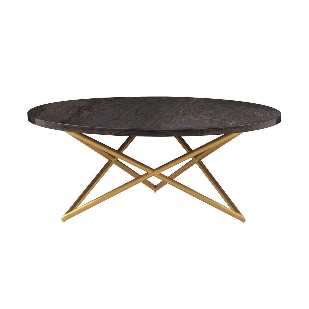 43-Inch Brown Marble and Gold Metal Round Coffee Table