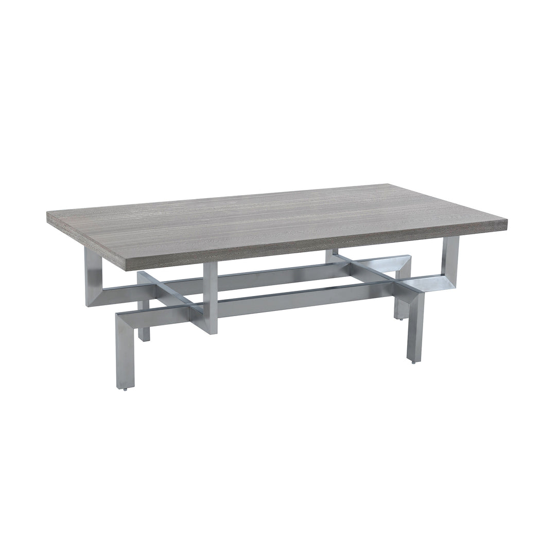 51-Inch Black and Silver Stainless Steel Coffee Table with Storage Shelf