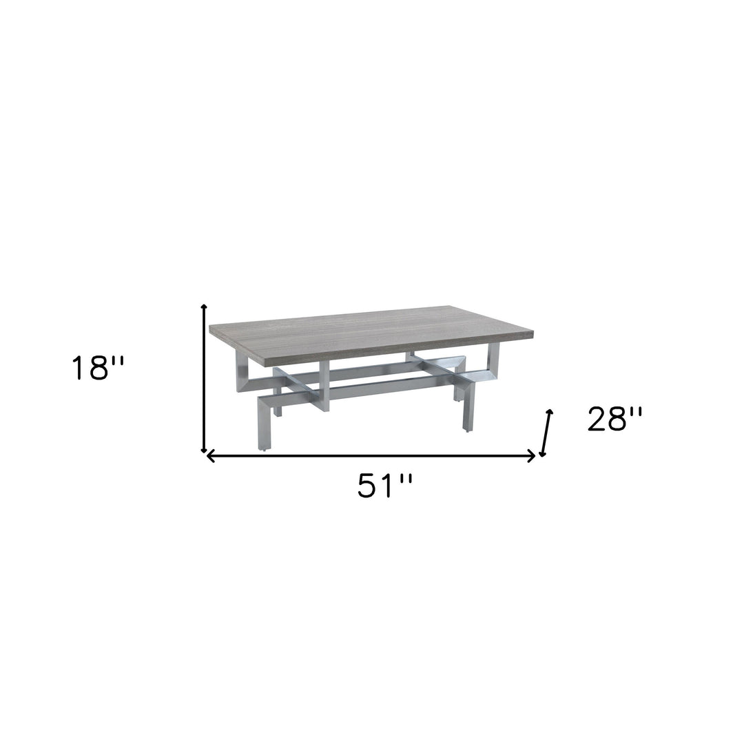 51-Inch Black and Silver Stainless Steel Coffee Table with Storage Shelf