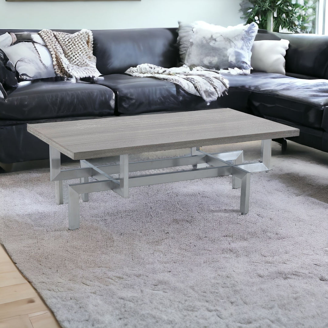 51-Inch Black and Silver Stainless Steel Coffee Table with Storage Shelf