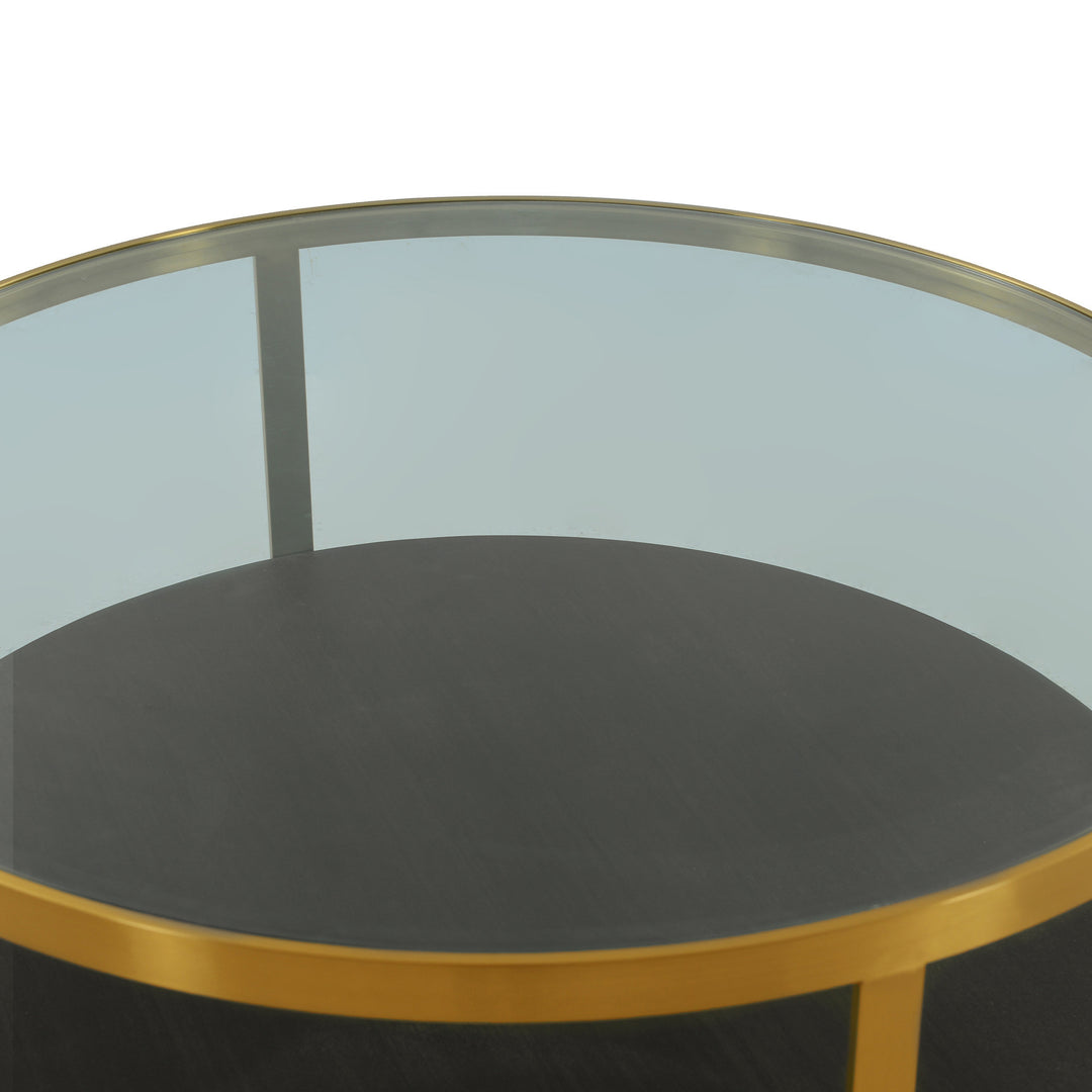 43-Inch Clear Glass and Black-Gold Walnut Coffee Table with Shelf