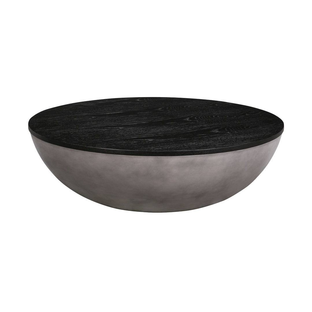 48-Inch Black Solid Oak and Gray Concrete Round Coffee Table