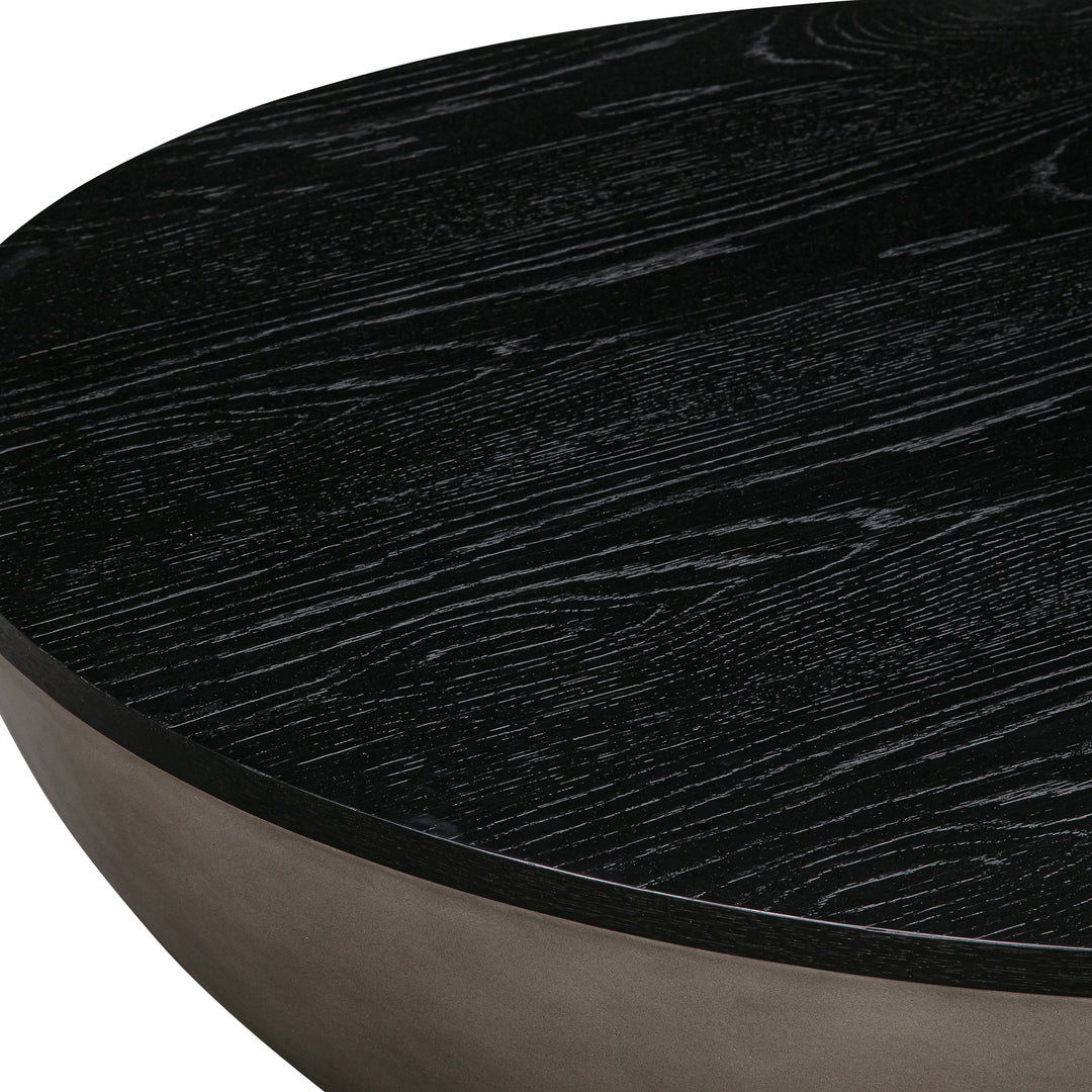 48-Inch Black Solid Oak and Gray Concrete Round Coffee Table