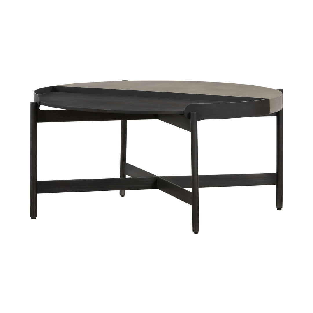 32-Inch Gray Concrete and Black Metal Round Coffee Table