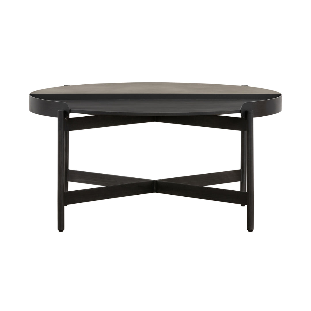 32-Inch Gray Concrete and Black Metal Round Coffee Table