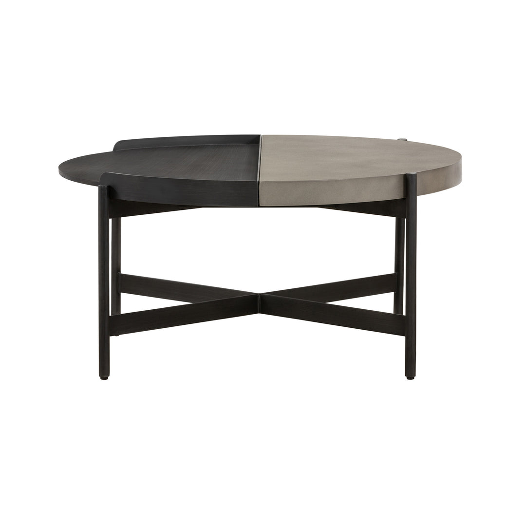 32-Inch Gray Concrete and Black Metal Round Coffee Table