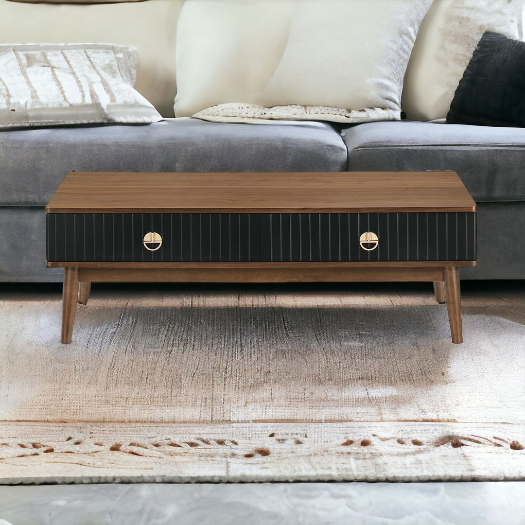 47-Inch Brown and Black Coffee Table with Dual Storage Drawers