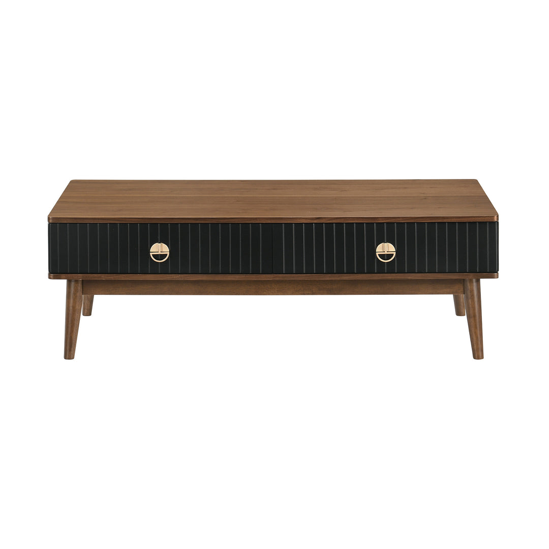 47-Inch Brown and Black Coffee Table with Dual Storage Drawers