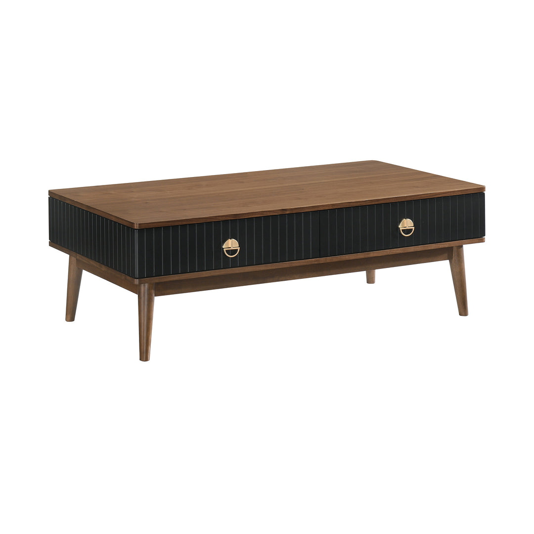 47-Inch Brown and Black Coffee Table with Dual Storage Drawers