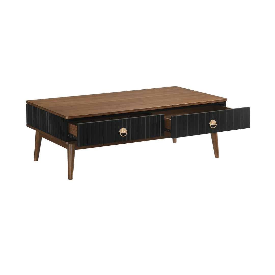 47-Inch Brown and Black Coffee Table with Dual Storage Drawers