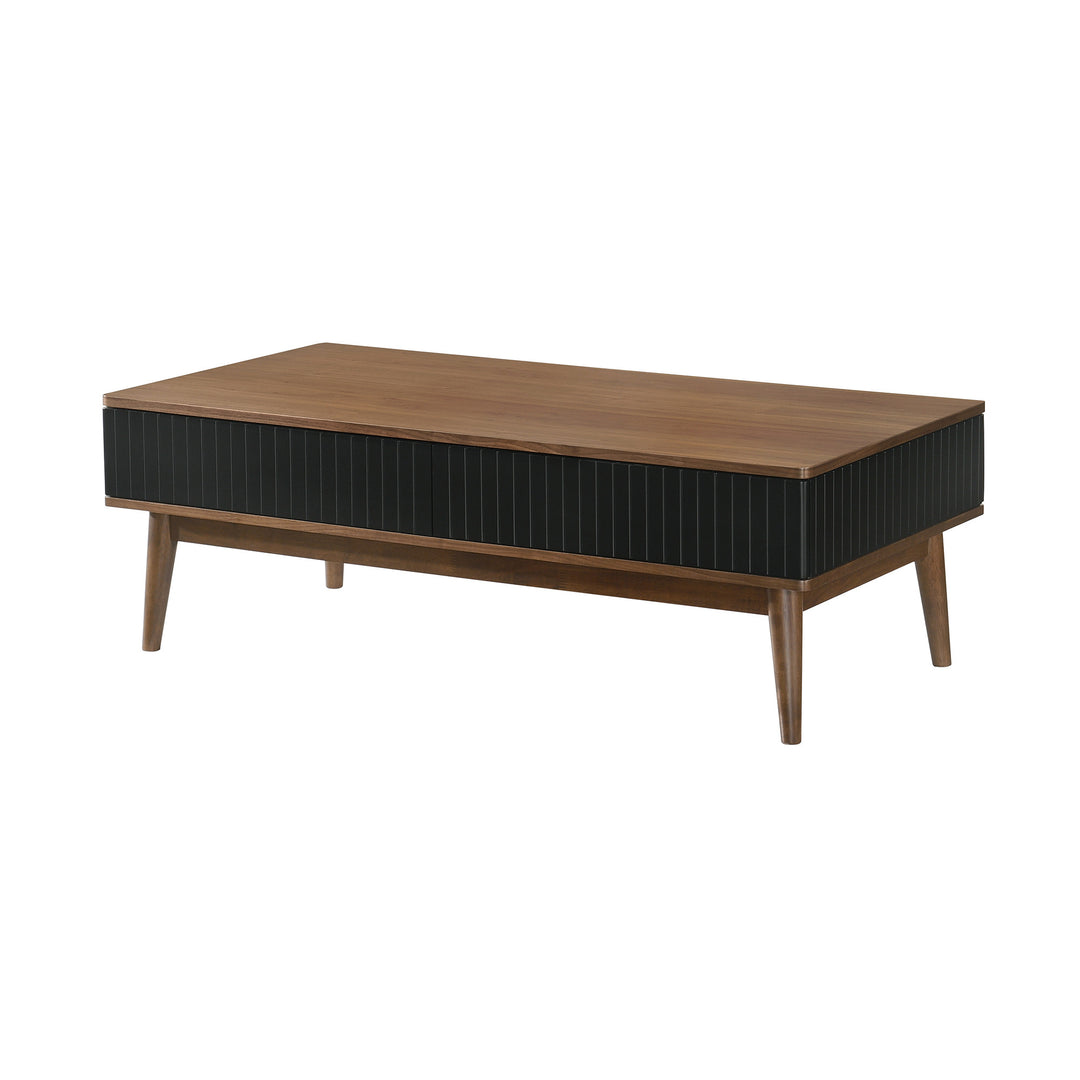 47-Inch Brown and Black Coffee Table with Dual Storage Drawers