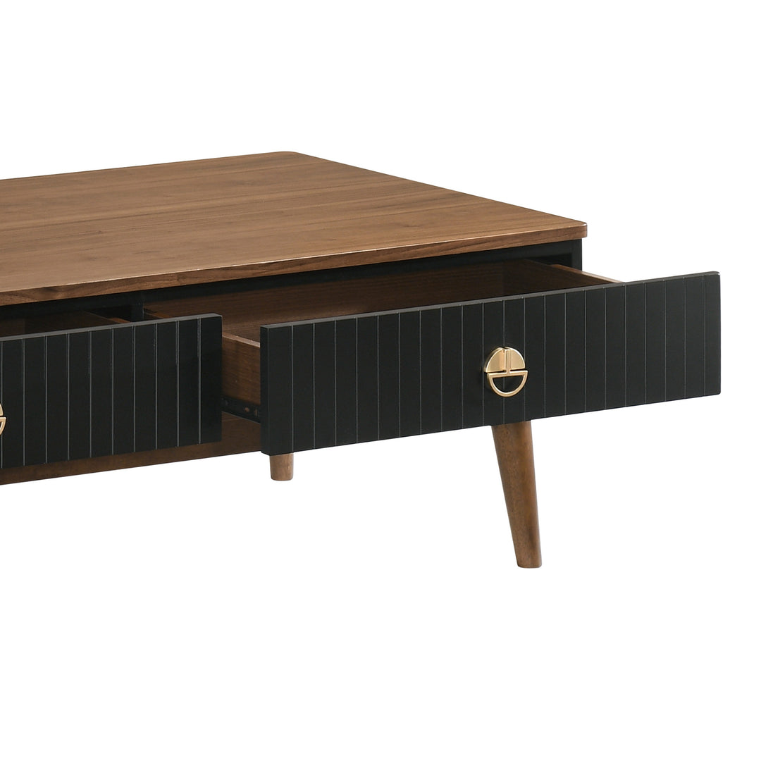 47-Inch Brown and Black Coffee Table with Dual Storage Drawers