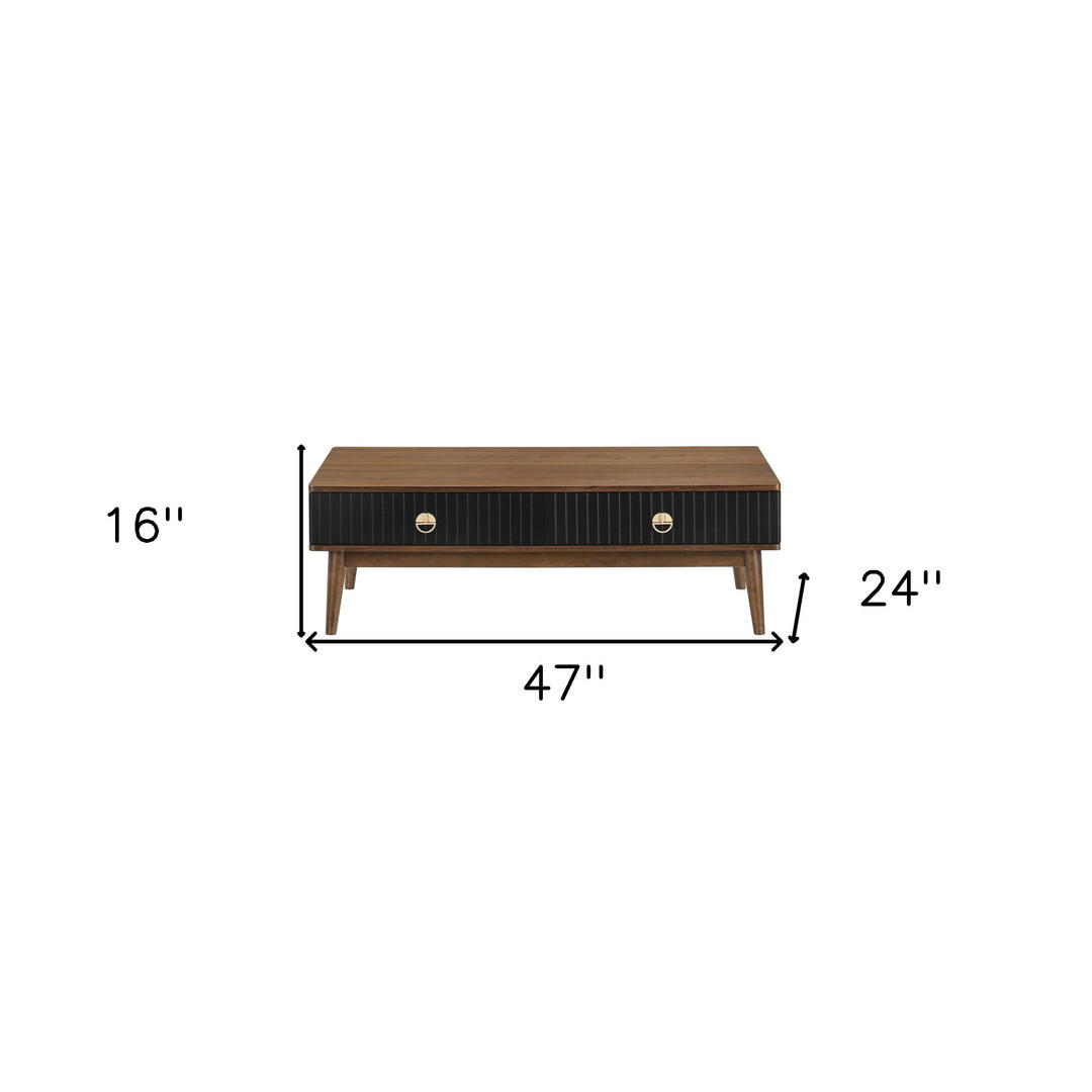 47-Inch Brown and Black Coffee Table with Dual Storage Drawers