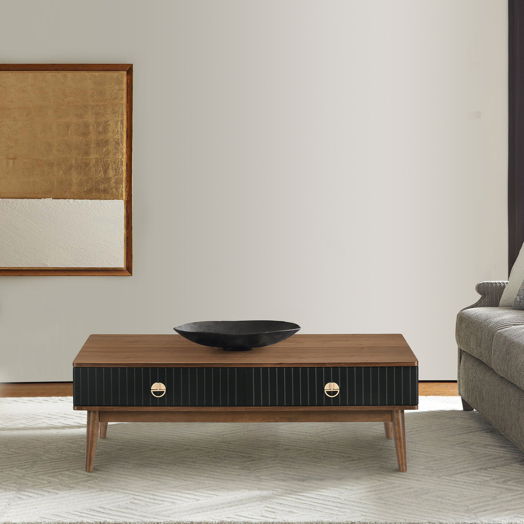 47-Inch Brown and Black Coffee Table with Dual Storage Drawers