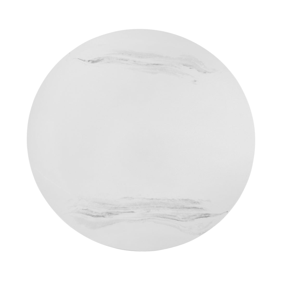 36-Inch White Marble and Black Metal Round Coffee Table