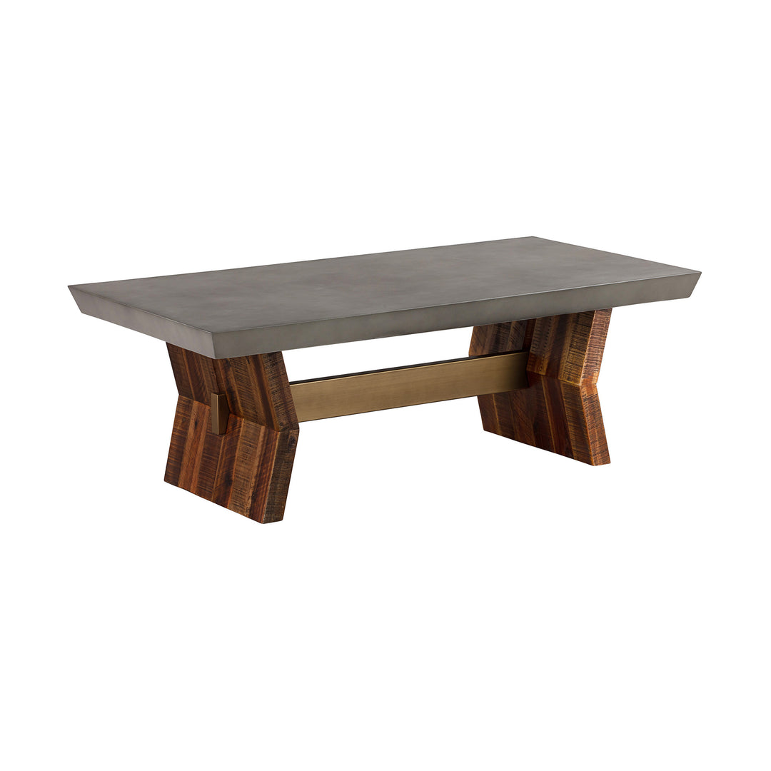 26-Inch Gray Concrete and Brown Solid Wood Rectangular Coffee Table