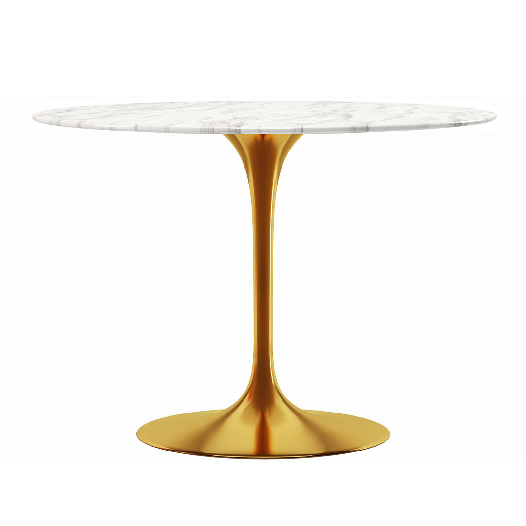 40" White and Gold Marble Round Pedestal Dining Table – Timeless Elegance for Your Home