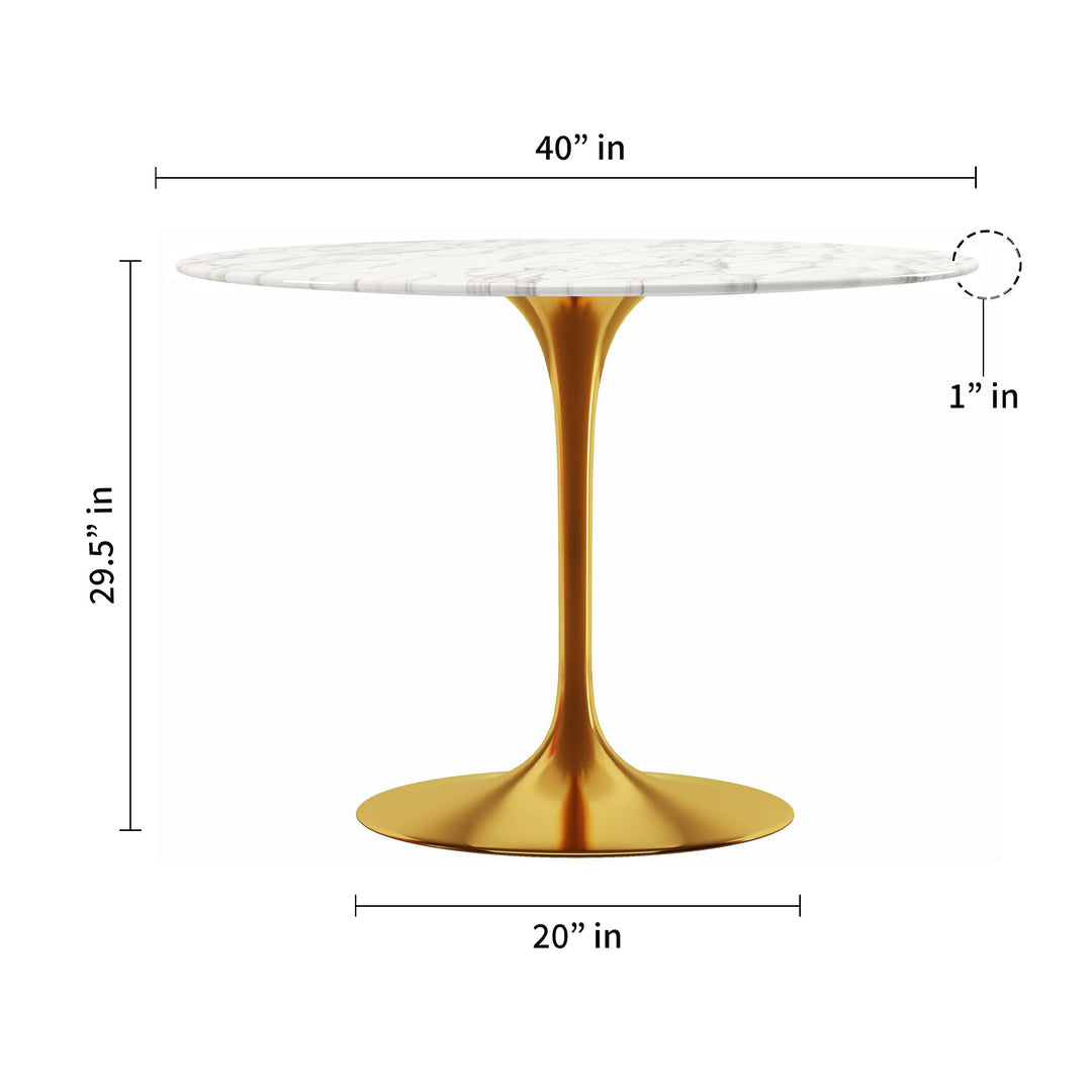 40" White and Gold Marble Round Pedestal Dining Table – Timeless Elegance for Your Home