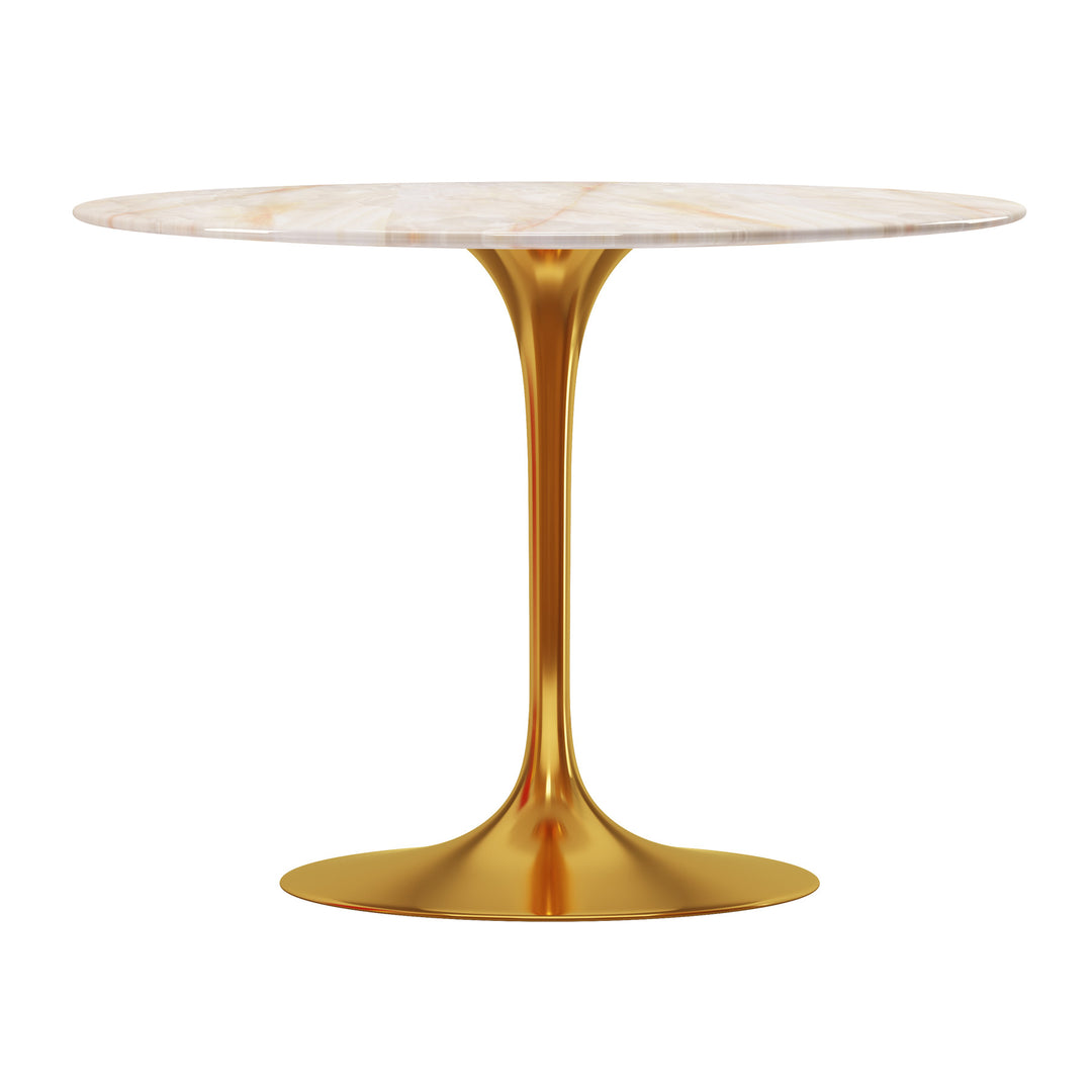 40" White and Gold Marble Pedestal Dining Table