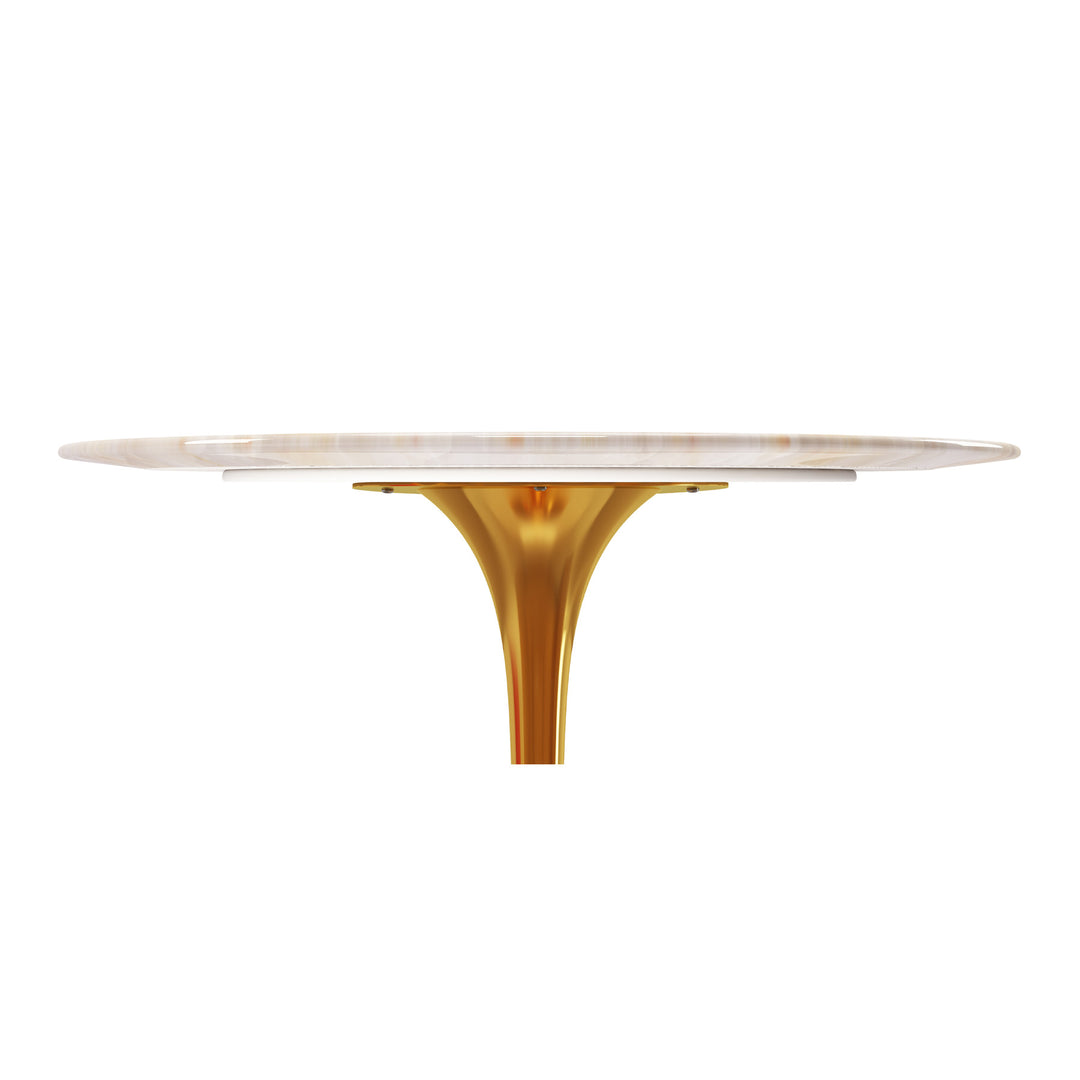 40" White and Gold Marble Pedestal Dining Table