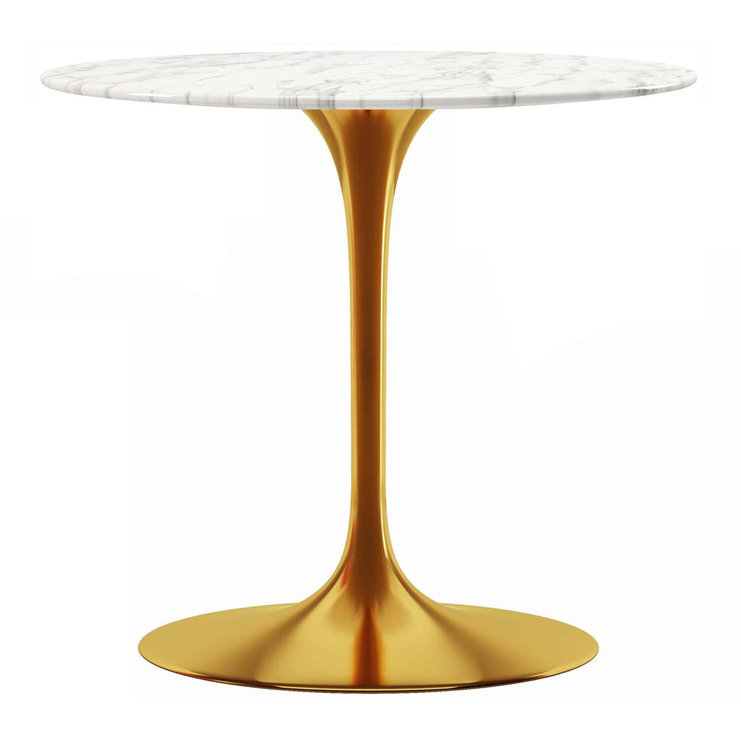 32-Inch White and Gold Marble Pedestal Dining Table