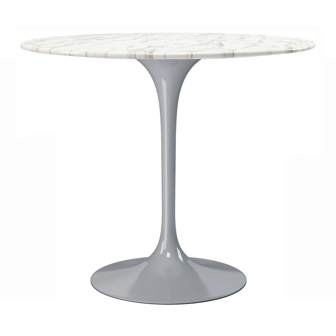 32" White and Gray Marble Pedestal Dining Table