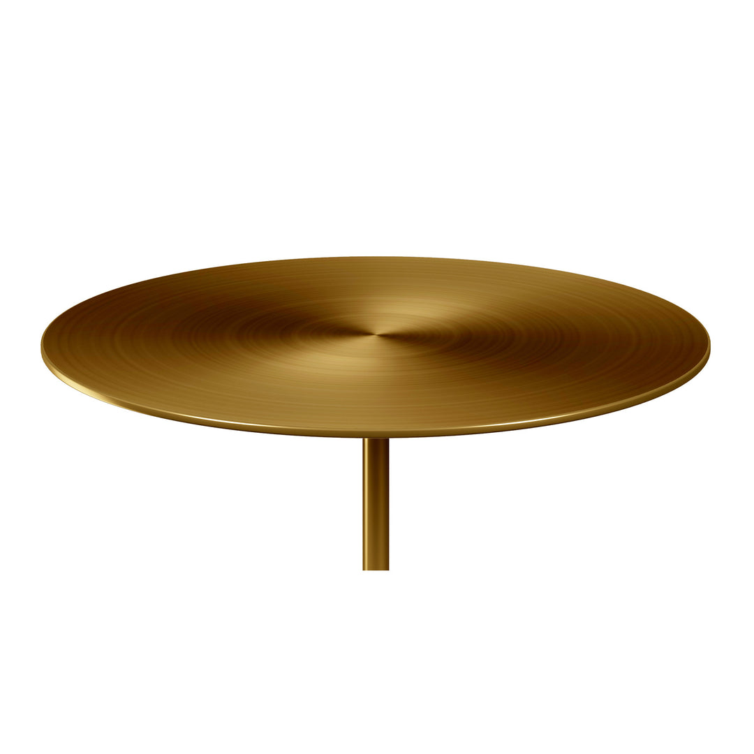 17" Gold and White Steel Round Coffee Table with Stone Base