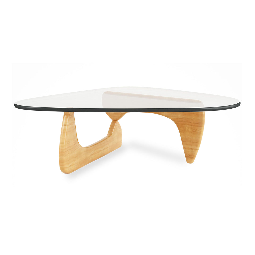 50-Inch Clear Glass and Natural Solid Wood Triangle Coffee Table