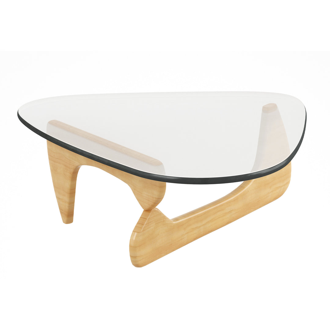 50-Inch Clear Glass and Natural Solid Wood Triangle Coffee Table