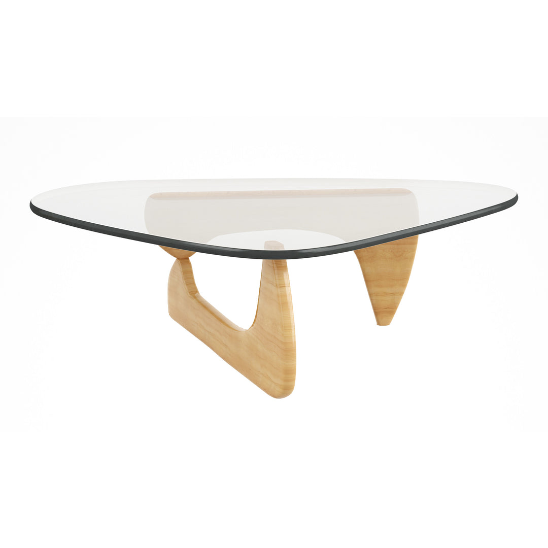 50-Inch Clear Glass and Natural Solid Wood Triangle Coffee Table