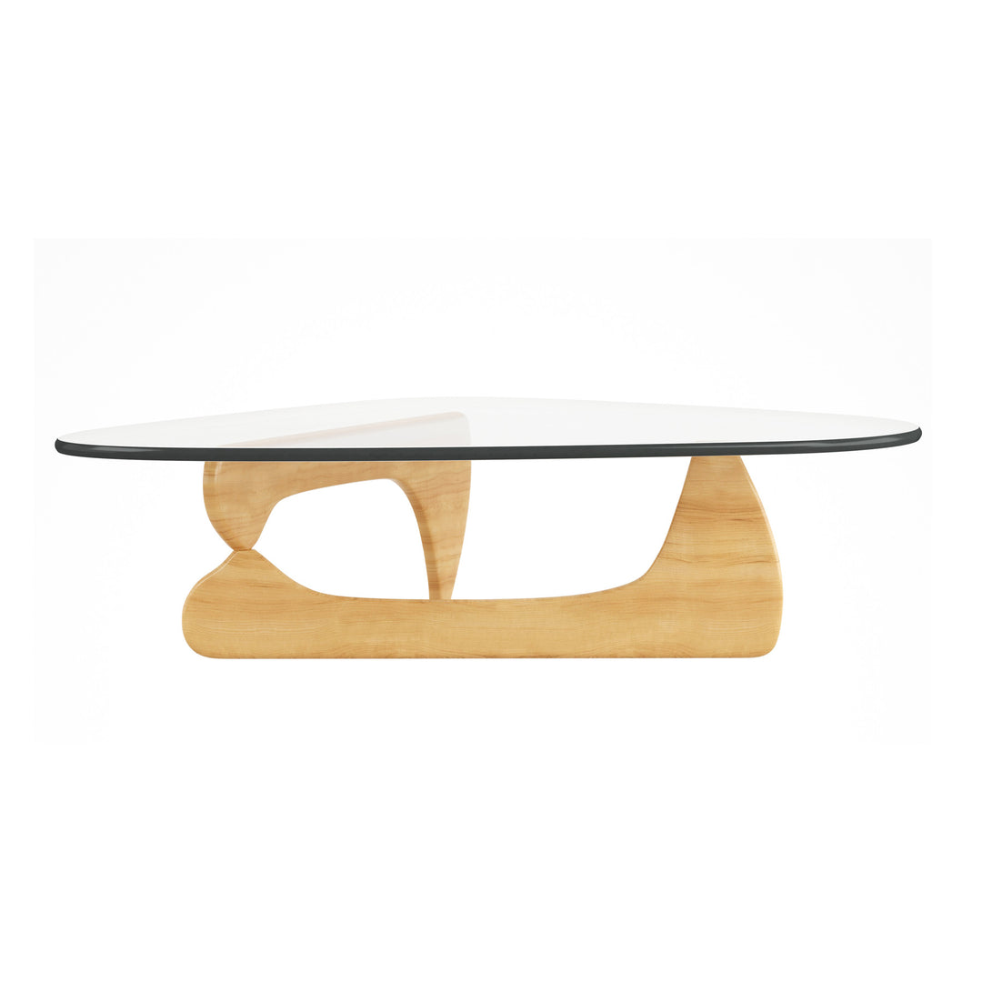 50-Inch Clear Glass and Natural Solid Wood Triangle Coffee Table